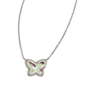 Kendra Scott 🦋 Lillia Butterfly Pendant Silver Necklace in Dichroic Glass